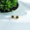 Elegant Black Floral Crystal Stud Earrings