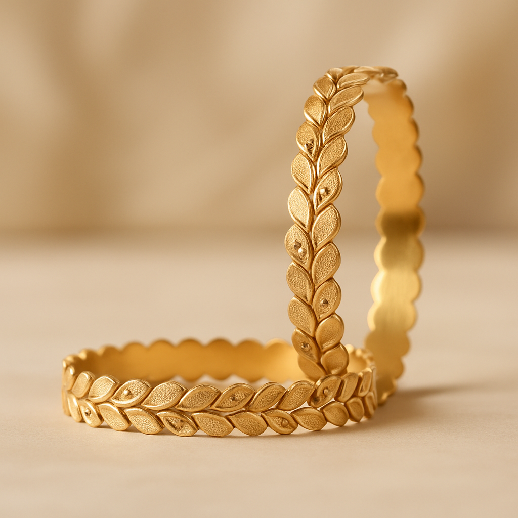 Elegant Leaf Design 2k Gold Plated Bangles (Set of 2) – Lightweight & Stylish